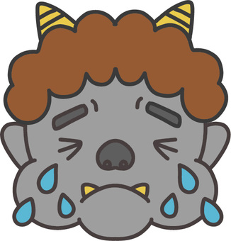 泣いている黒鬼の顔のイラスト 節分,２月,黒鬼,鬼は外,泣いた,鬼,泣く,おに,悲しい,寂しいのイラスト素材