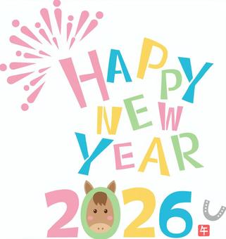 馬の顔とカラフルな文字