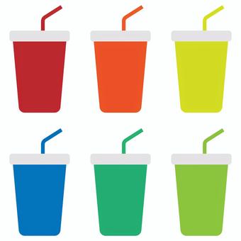 ソフトドリンクのアイコン 6色セット ソフトドリンク,ジュース,飲み物,コップ,飲む,ドリンク,飲料,炭酸,ソーダ,ファストフードのイラスト素材