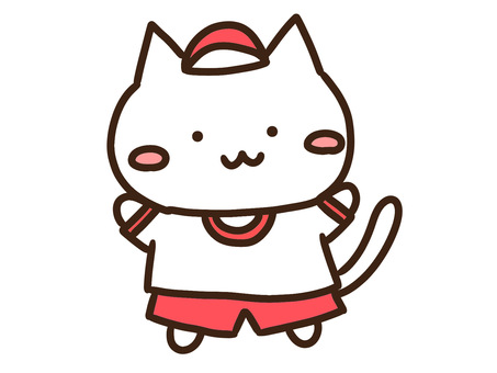 体育着を着て運動の準備をするかわいい白猫 体育着,ねこ,体育,体操,運動,運動会,スポーツ,準備,トレーニング,学校のイラスト素材