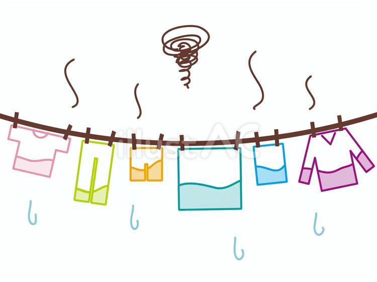 悪臭が漂う生乾きのカラフルな洗濯物 悪臭,生乾き,梅雨のイラスト素材
