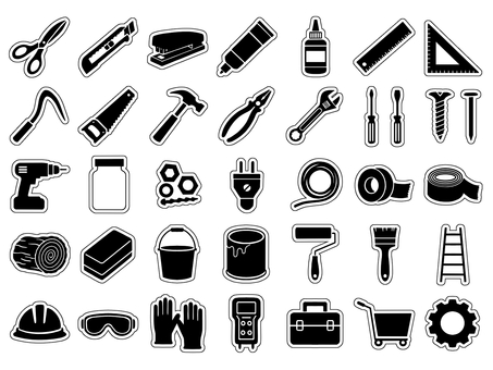 DIYのアイコンセット 工作,大工,diy,ハサミ,カッター,ステープラー,ホチキス,のり,ボンド,定規のイラスト素材