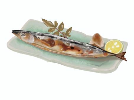 さんまの塩焼き25 秋刀魚,塩焼き,サンマ,焼サンマ,焼さんま,焼きさんま,焼きサンマ,焼き秋刀魚,焼き魚,焼魚のイラスト素材
