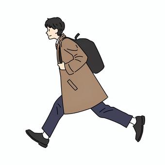 コートを着た走る男子生徒 男性,学生,制服,生徒,学生服,コート,ジャケット,走る,通学,登校のイラスト素材