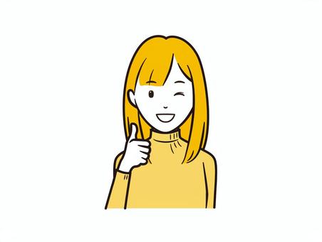 ウィンクでグッドポーズのニットセータ女性 グッド,笑顔,ウィンク,女性,女の子,ニット,セーター,カジュアル,好感度,ポジティブのイラスト素材