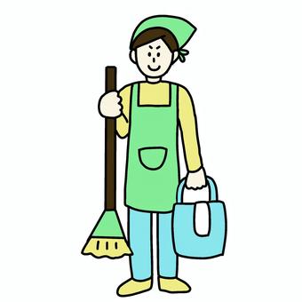 掃除する男性 掃除する男性 男性,人物,シンプル,三角巾,エプロン,バケツ,ほうき,ぞうきん,掃除,清掃のイラスト素材