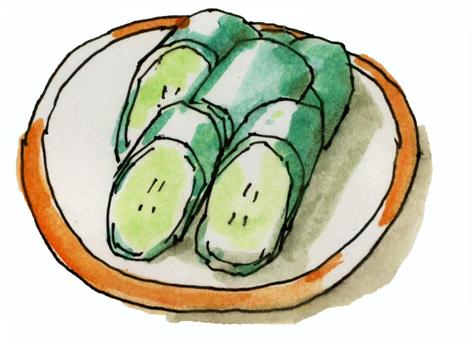 つけもの 漬物,つけもの,きゅうり,糠漬け,ぬか漬け,手描き,水彩のイラスト素材