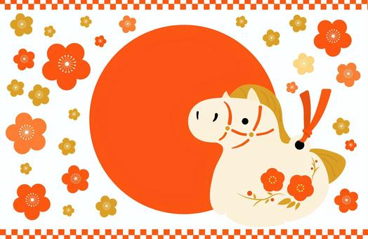 2026年の年賀状フレーム 花柄と午