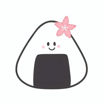 おにぎりの手書きイラスト（桜の花） 桜,春,おにぎり,おむすび,花,米,ごはん,食べ物,食事,和食のイラスト素材