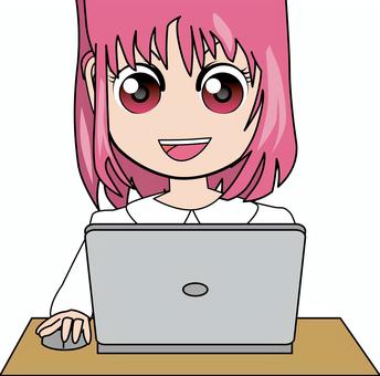 ノートパソコン調べる　 ノートパソコン,調べる,ネット,学習,関心,学ぶ,情報,笑顔,表情,アニメのイラスト素材