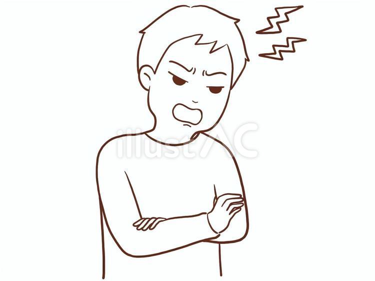 怒っている男性(色なし) 男性,人物,上半身のイラスト素材