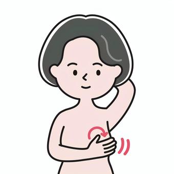 胸確認2 上半身 裸_影 GBW 女性,ミセス,はだか,乳がん検診,乳癌,セルフチェック,自己検診,ピンクリボン,早期発見,乳房のイラスト素材
