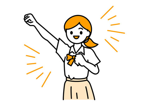 拳を上げる学生01 人物,女性,学生,高校生,中学生,生徒,塾,学級,クラス,拳のイラスト素材