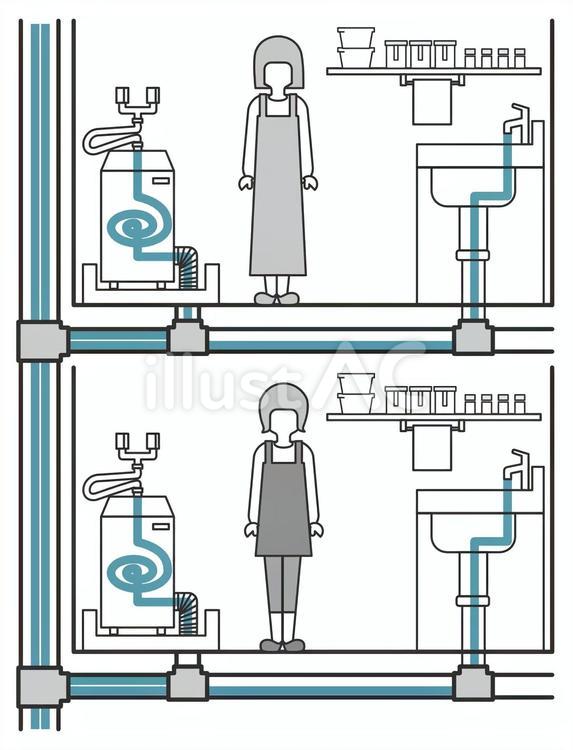 マンションの排水が配管に流れる様子 マンション,排水,水のイラスト素材
