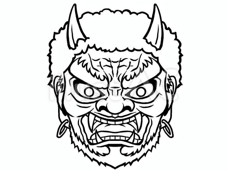 恐ろしい鬼の顔（線画） 鬼,顔,節分のイラスト素材