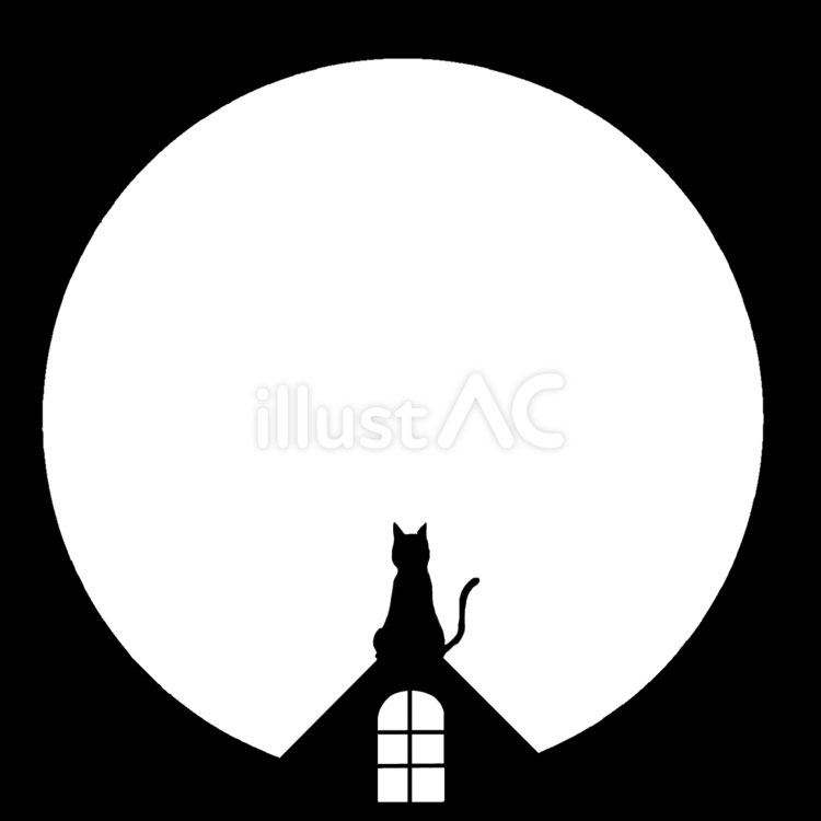 月を見る猫　シルエット 猫,黒,癒しのイラスト素材