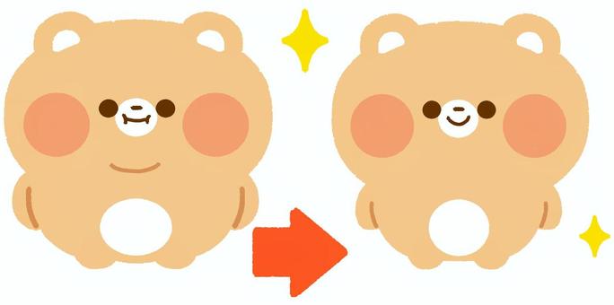 ダイエット成功したくま ダイエット,成功,くま,ぽっちゃり,標準体型,達成,かわいい,ビフォーアフターのイラスト素材