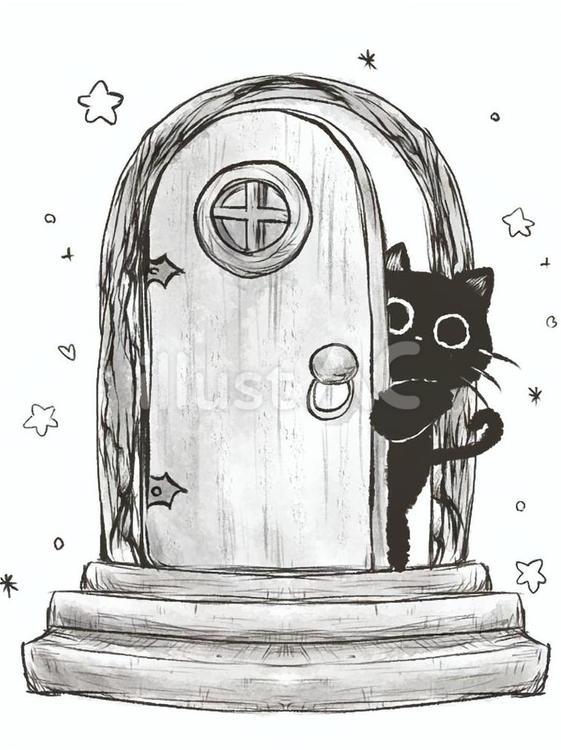 ひょっこり黒猫さん ヴィンテージ,クラシック,黒猫のイラスト素材