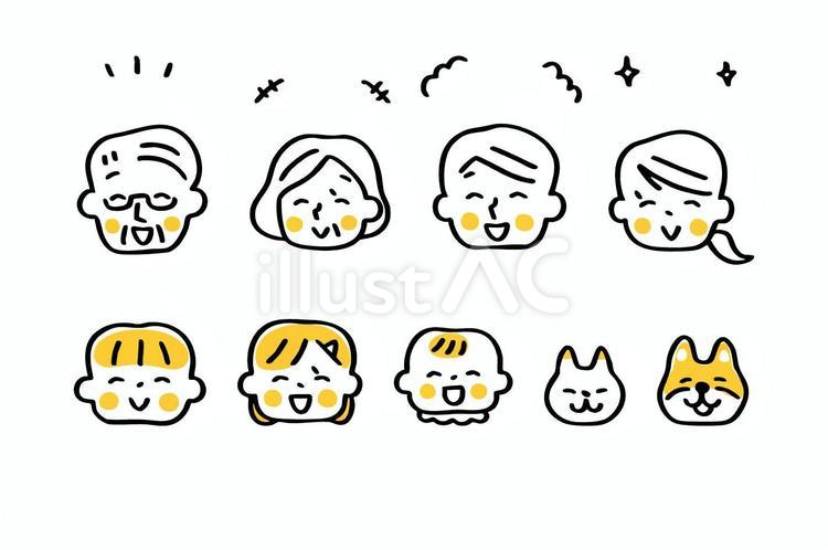 三世代家族の顔アイコン＿笑顔② 顔,男性,女性のイラスト素材