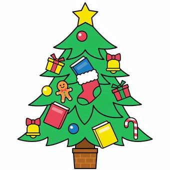 本飾りのクリスマスツリー 本飾りのクリスマスツリー 本,クリスマスツリー,クリスマス,12月,プレゼント,冬,かわいい,主線あり,イラストのイラスト素材