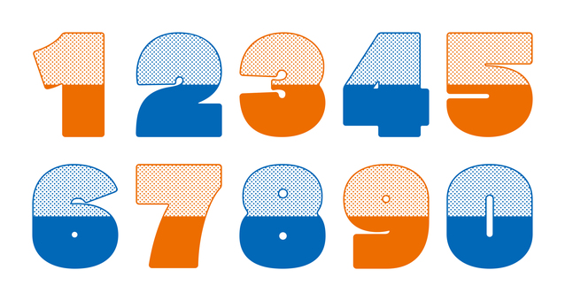 オリジナル数字セットI　ハーフドット柄 数字,フォント,オリジナル,文字,太文字,極太,ボールド,ドット柄,パターン,テクスチャのイラスト素材