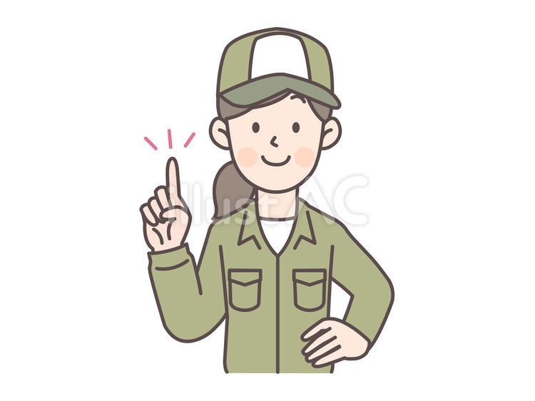 腰に手を当てて指差しする配達員女性 配送員,作業員,倉庫のイラスト素材