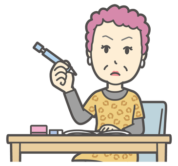  大阪のおばちゃん-067-バスト 勉強,おばちゃん,大阪,ヒョウ柄,おばはん,中年,女性,関西,派手,おばさんのイラスト素材