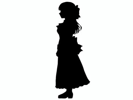 ぱっつんリボンお嬢様立ち絵シルエット 女の子,シルエット,少女,女性,立ち絵,trpg,全身,横顔,人物,黒のイラスト素材
