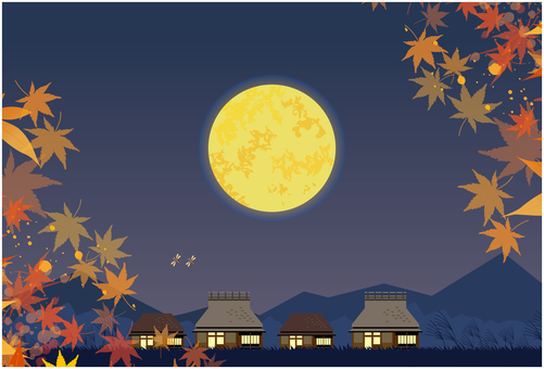 秋の紅葉風景 秋,紅葉,10月,田舎,森林,自然のイラスト素材