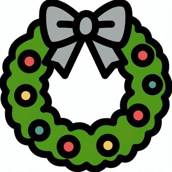 銀のリボンのクリスマスリースです。