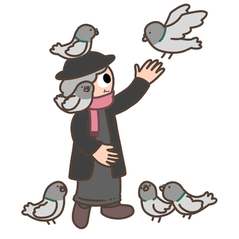 鳩を操る女性 鳩,女性,鳥,動物,人物のイラスト素材