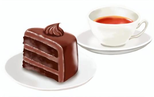 チョコレートケーキと白いカップの紅茶 チョコレート,ケーキ,紅茶,喫茶,カフェ,おやつ,甘い,美味しい,スイーツ,イラストのイラスト素材
