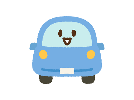 くるま_顔あり手描き_正面普通車_青 車,自動車,乗り物,かわいい,シンプル,手描き,アイコン,顔,キャラクター,フラットのイラスト素材