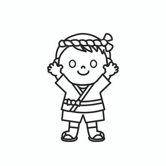 （ぬり絵）はっぴを着た男の子のイラスト3 祭り,お祭り,はちまき,はっぴ,法被,ハッピ,足袋,夏祭り,盆踊り,秋祭りのイラスト素材