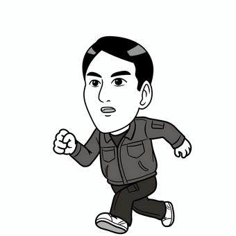 走るモノクロ作業員 走るモノクロ作業員 モノクロ,走る,労働,仕事,作業員,作業着のイラスト素材