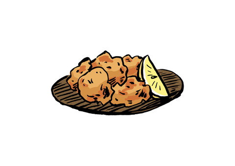 唐揚げのイラスト 筆,筆ペン,手書き,唐揚げ,おかず,鶏肉,おつまみ,食べ物,揚げ物,日本のイラスト素材