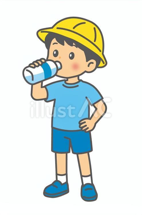 熱中症対策をする子ども　水分補給 熱中症,熱中症対策,水分補給のイラスト素材
