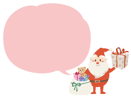 プレゼントを持つサンタ　吹出ピンク サンタ,サンタクロース,クリスマス,プレゼント,ギフト,ぬいぐるみ,熊,テディーベア,吹き出し,吹出のイラスト素材