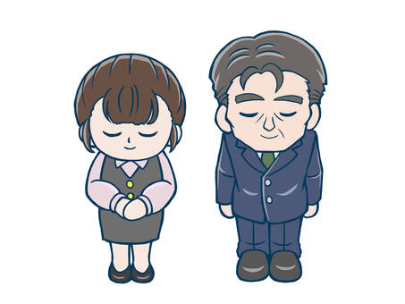 よろしくお願いします（無地） お辞儀,ご挨拶,ビジネス,男性,女性,仕事,会社員,会釈,スーツ,人物のイラスト素材