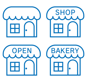 お店のアイコンセット 青 お店,ショップ,アイコン,bakery,cake,shop,パン屋,ケーキ屋,店舗,建物のイラスト素材