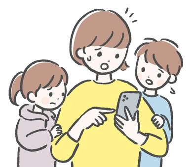 スマホを見て何か困惑する様子２ スマホ,スマートフォン,電話,インターネット,sns,発見,困る,困惑,驚く,焦るのイラスト素材