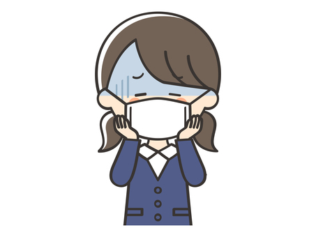 風邪をひいてマスクをしている女子生徒 女の子,子供,こども,マスク,風邪,インフルエンザ,発熱,熱,感染,感染症のイラスト素材