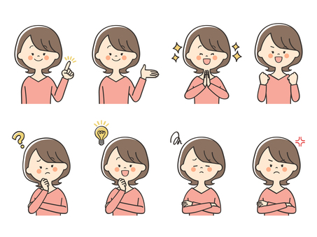 若い女性のセット 若い女性のセット ポイント,指差し,強調,紹介,案内,説明,教える,紹介する,解説,アドバイスのイラスト素材