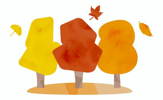 紅葉した木々の秋イラスト2 紅葉,秋,木,水彩,かわいい,おしゃれ,シンプル,簡単,イメージ,木立のイラスト素材