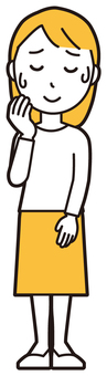  ロングヘア女性(黄)-006-全身 苦笑い,女性,女の子,人物,かわいい,困る,笑う,作り笑い,若い,挿絵のイラスト素材