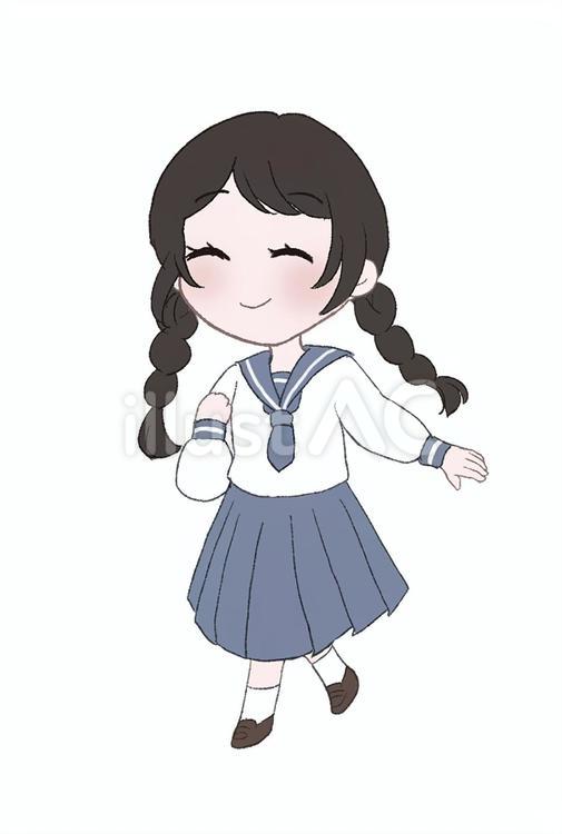 三つ編みの女子中学生 女子中学生,jc,三つ編みのイラスト素材