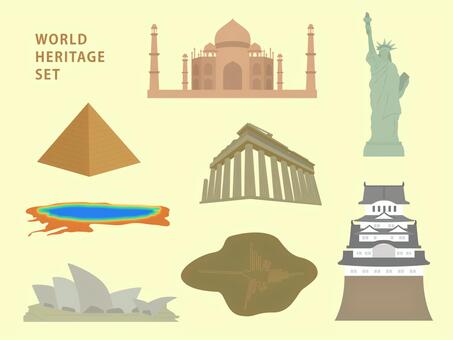 世界遺産 イラストセット 世界遺産,ピラミッド,エジプト,タージマハル,インド,自由の女神,イエローストーン,アメリカ,オペラハウス,オーストラリアのイラスト素材