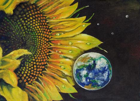 Earth and sunflower, earth, sunflower, space, JPG