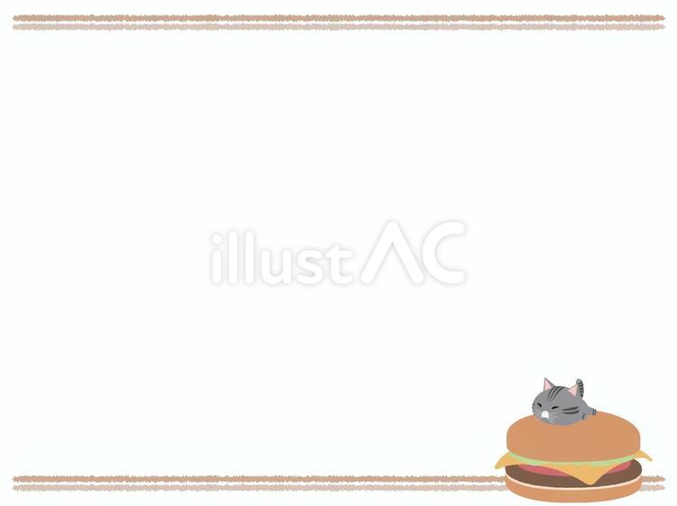 ハンバーガーとさばとら猫（フレーム） ハンバーガー,猫,さばとらのイラスト素材