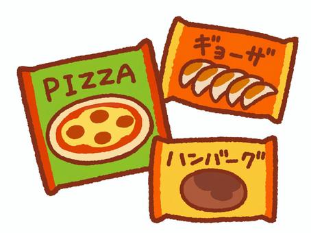 冷凍食品のセット 冷凍食品,冷凍,ピザ,ハンバーグ,弁当,餃子,手書き,おかず,食べ物,肉のイラスト素材